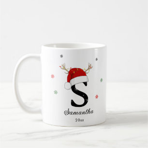 Letter Name Santa Hat Monogram Custom Initial Coffee Mug