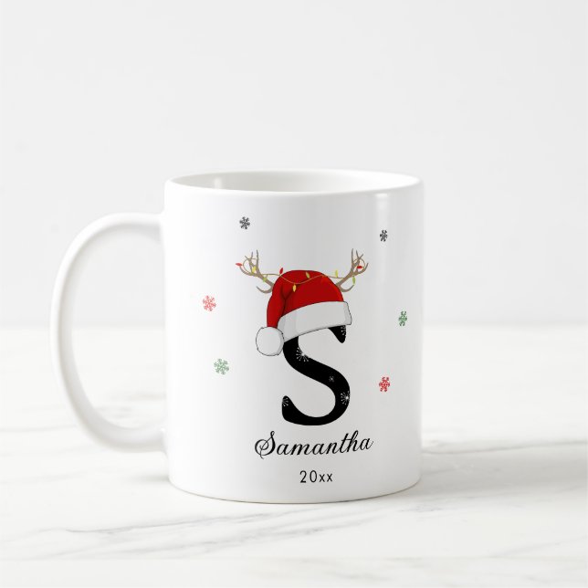 Letter Name Santa Hat | Monogram | Custom Initial Coffee Mug (Left)