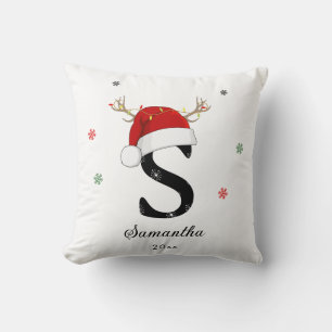 Letter Name Santa Hat   Monogram   Custom Initial Cushion
