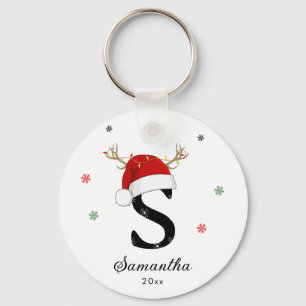 Letter Name Santa Hat   Monogram   Custom Initial Key Ring