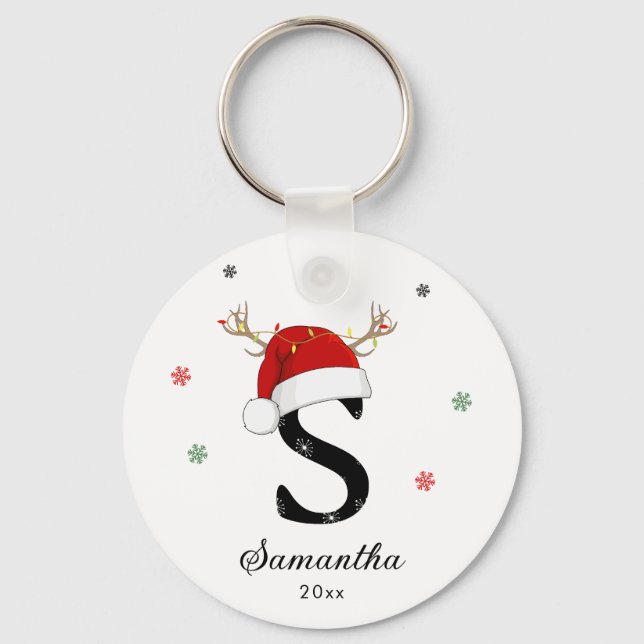 Letter Name Santa Hat | Monogram | Custom Initial Key Ring (Front)