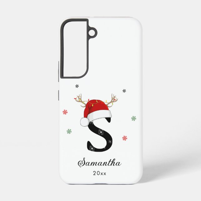 Letter Name Santa Hat | Monogram | Custom Initial Samsung Galaxy S22 Case (Back)