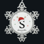 Letter Name Santa Hat | Monogram | Custom Initial Snowflake Pewter Christmas Ornament<br><div class="desc">Letter name with Santa hat monogram custom initial snowflake pewter ornament. Elevate your Christmas decoration with this personalised ornament. This custom initial ornament is a unique touch to your holiday decorations and makes for a thoughtful and cherished family gift.</div>