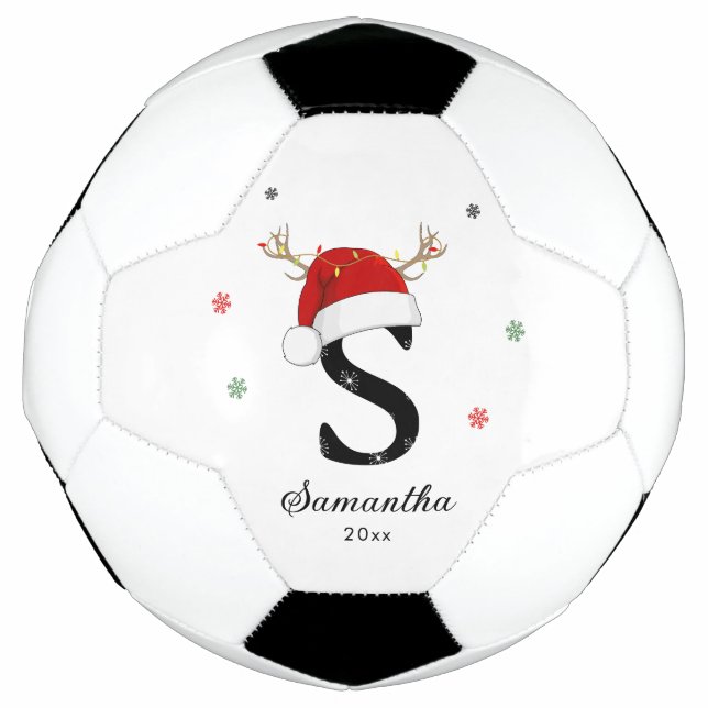 Letter Name Santa Hat | Monogram | Custom Initial Soccer Ball (Front)