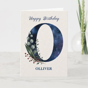 Letter O Birthday for Him Personalised Name Blue Card