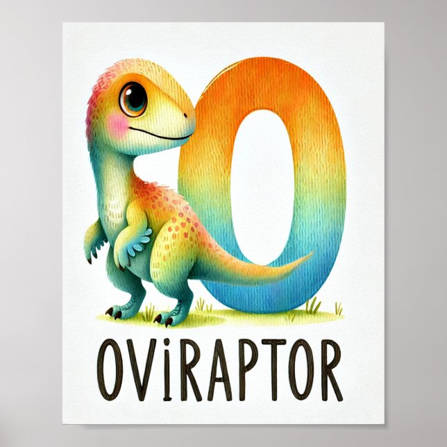 Letter O, Dinosaur Alphabet Watercolor Poster (Front)