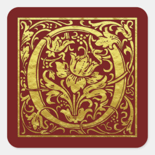 Letter O First Letter Faux Gold Red Square Sticker