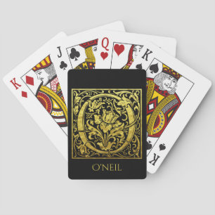 Letter O First Letter Gold on Black Playing Cards