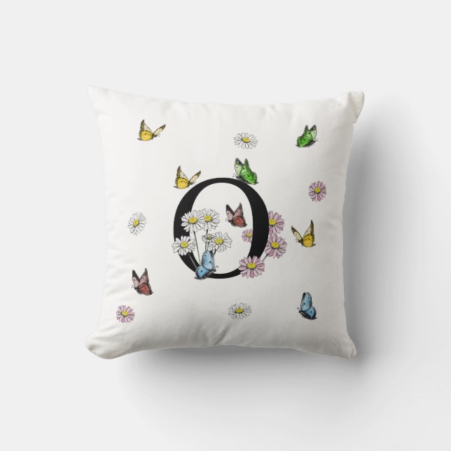 Letter O Floral Butterfly Monogram Initial  Cushion (Front)