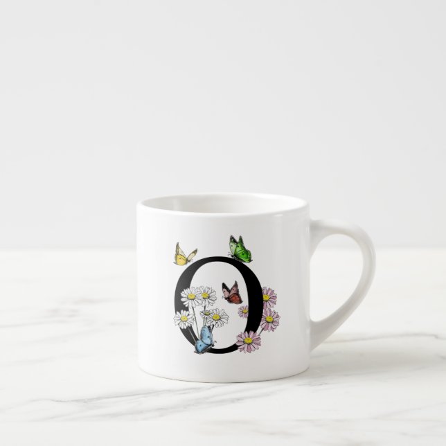 Letter O Floral Butterfly Monogram Initial   Espresso Cup (Right)