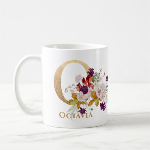 Letter O - Gold Floral Name sister coworker friend Coffee Mug