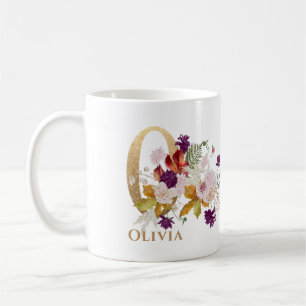 Letter O - Gold Floral Name sister coworker friend Coffee Mug