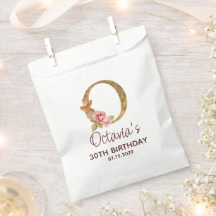 Letter O Gold Monogram Blush Pink Roses Favour Bag