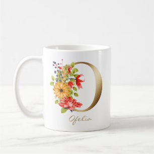 Letter O Gold Monogram Yellow Red Purple Floral Coffee Mug