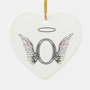 Letter O Initial Monogram with Angel Wings & Halo Ceramic Ornament