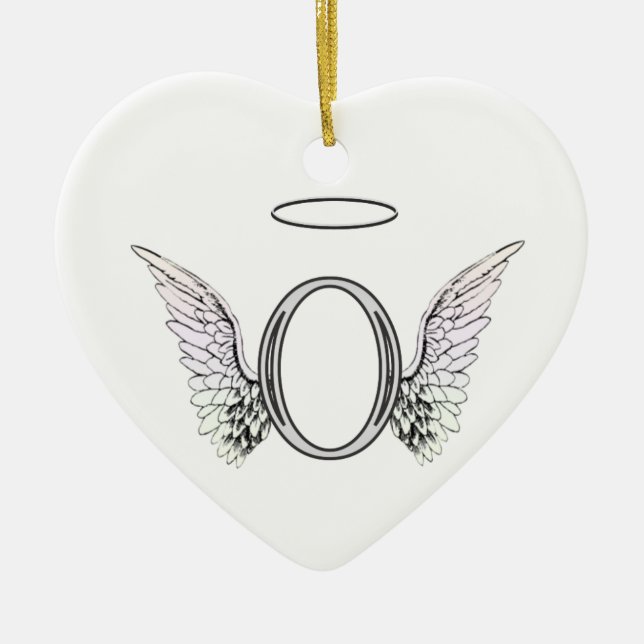 Letter O Initial Monogram with Angel Wings & Halo Ceramic Ornament (Front)