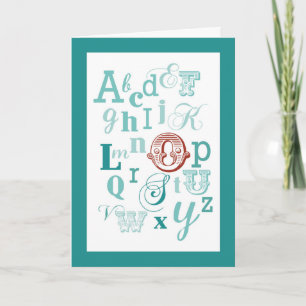 Letter O Initial Name Alphabet Birthday Teal & Red Card