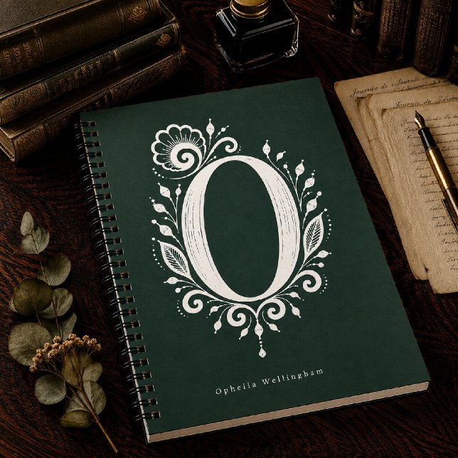 Letter O Linocut Botanical Monogram Notebook (Creator Uploaded)