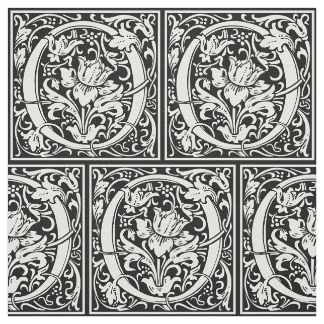 Letter O Mediaeval Monogram Art Nouveau Fabric (Swatch)