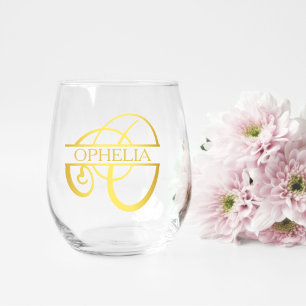 Letter O Monogram Bridesmaid Gift, Modern Elegant Stemless Wine Glass