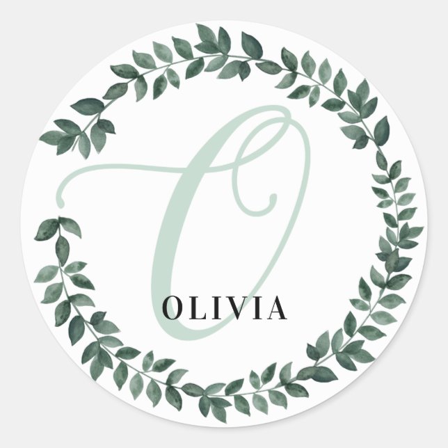 Letter O Monogram Custom Name Minimalist Botanical Classic Round Sticker (Front)