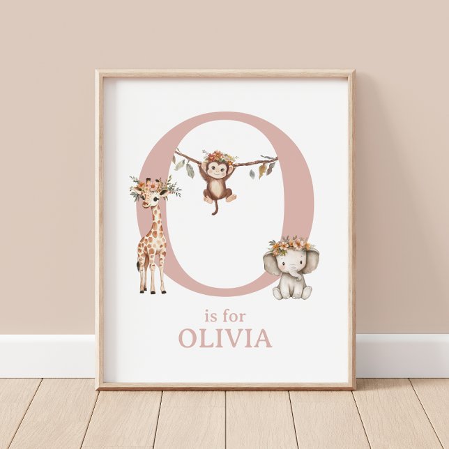Letter O Monogram Floral Safari Animal Baby Wall Poster (Creator Uploaded)