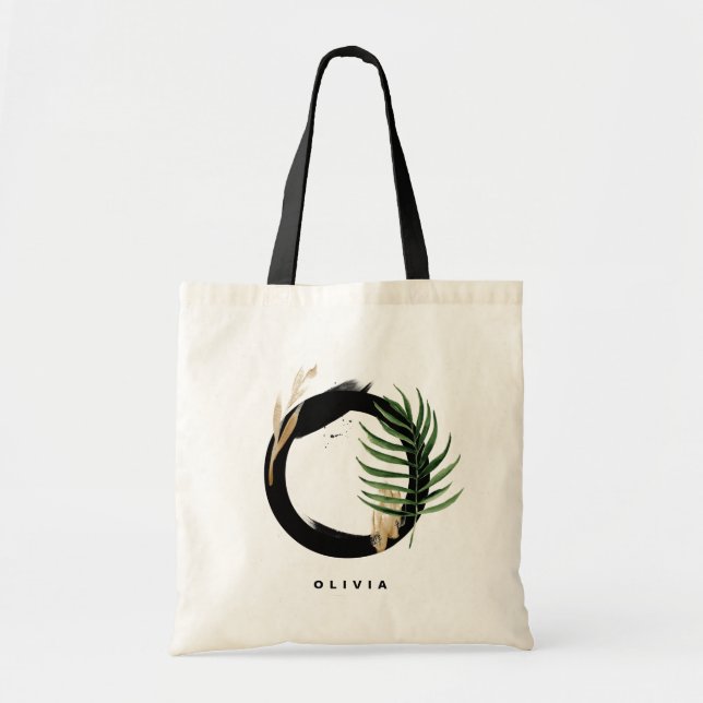 Letter O Monogram | Tropical Leaves Bridesmaid Tote Bag (Front)