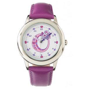 Letter O pink monogram personalised girls watch