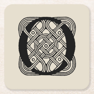 Letter O Vintage Celtic Knot Monogram Square Paper Coaster