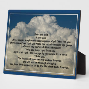 Letter of love to parents plaque