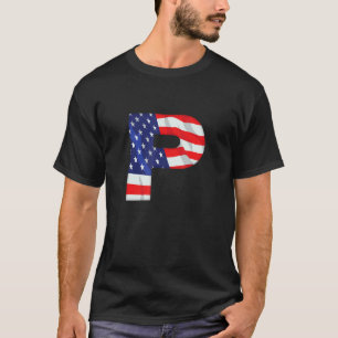Letter P Capital Alphabet Usa American Flag Monogr T-Shirt