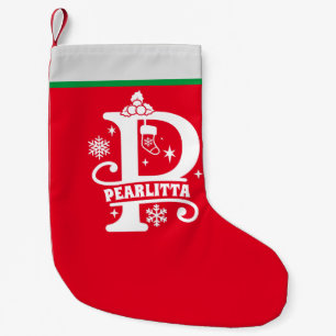Letter P Christmas Monogram Initial Name Red White Small Christmas Stocking