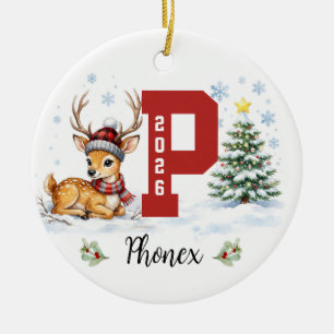 Letter P Christmas Ornament 2026 Deer Custo