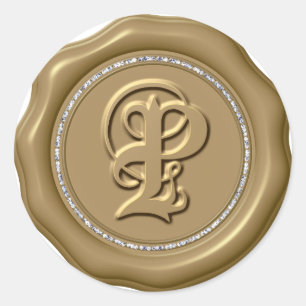 *~* Letter P Diamond Circle GOLD Wax Seal Stickers