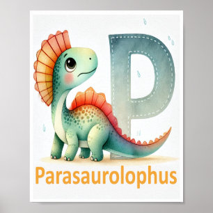 Letter P, Dinosaur Alphabet Watercolor Poster