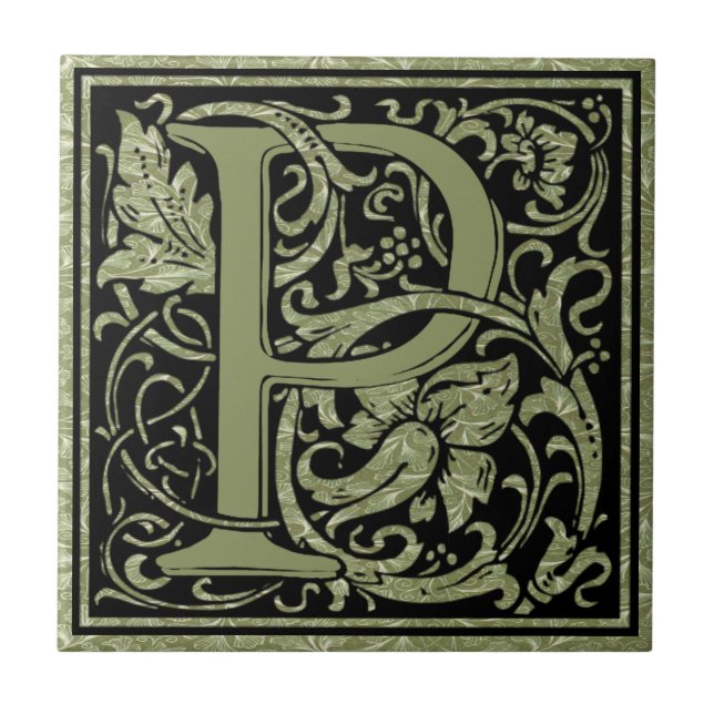 Letter P First Letter Monogram Ceramic Tile (Front)