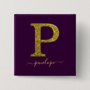 Letter P glitter 15 Cm Square Badge