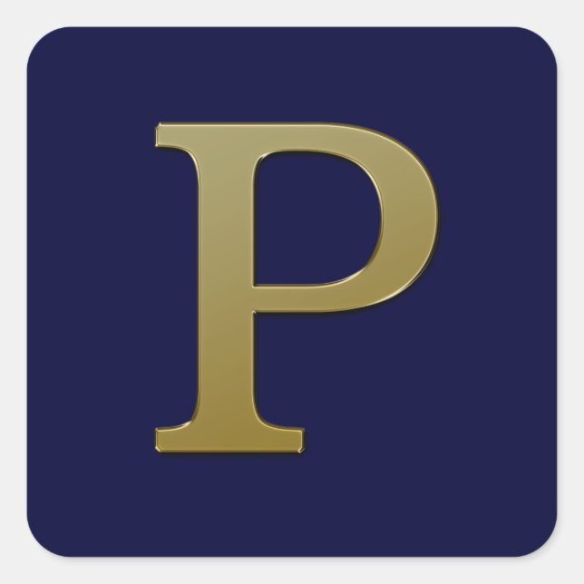 Letter P Gold Square Sticker (Front)