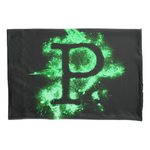 Letter P Green Capital Alphabet Pillowcase