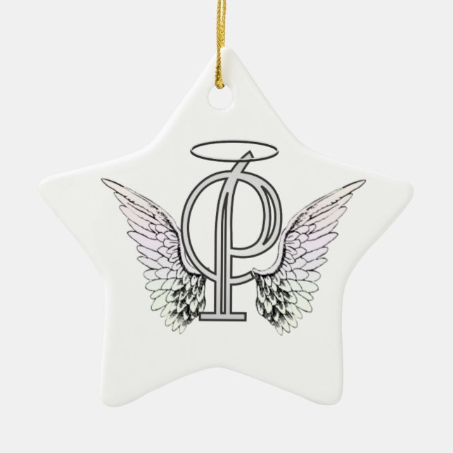 Letter P Initial Monogram with Angel Wings & Halo Ceramic Tree Decoration (Front)
