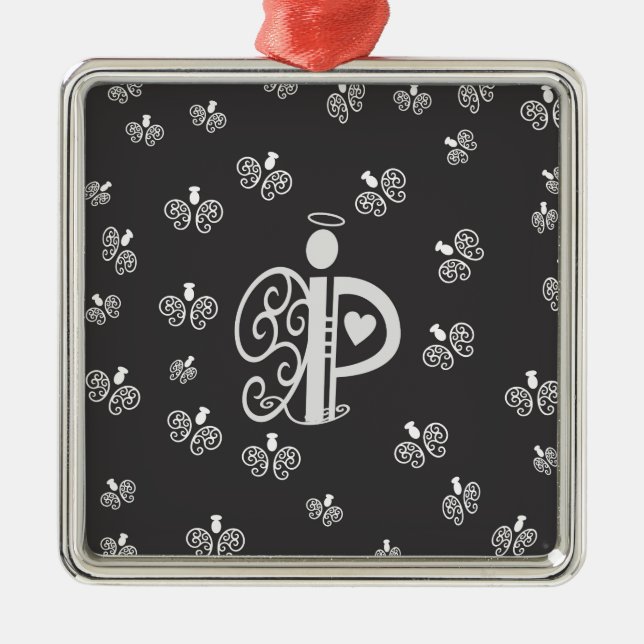 Letter P Initial Monogram with Angels Metal Tree Decoration (Front)
