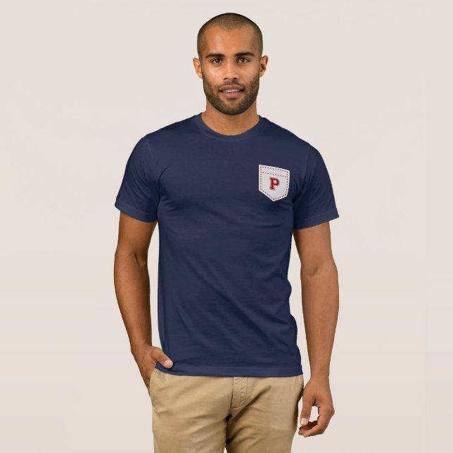 Letter P - Initial Name Alphabet Pocket Side Left T-Shirt (Front Full)