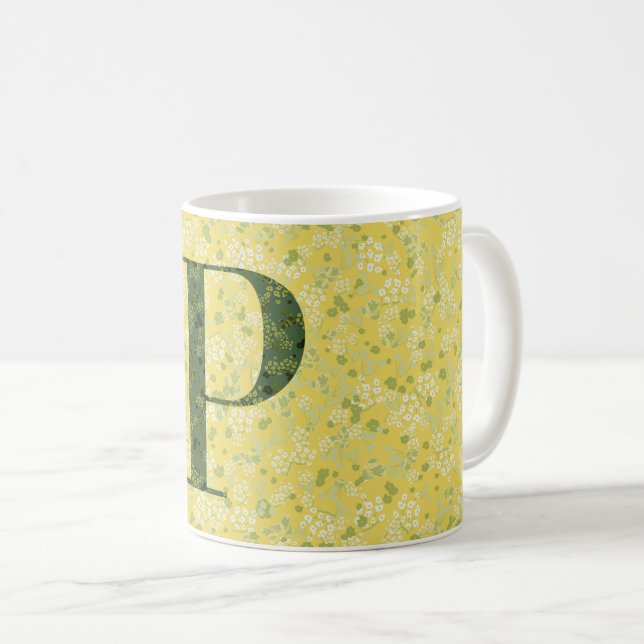 Letter P light yellow and dark green liberty Coffee Mug (Front Right)