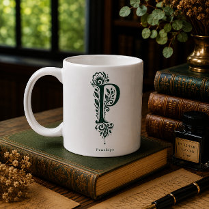 Letter P Linocut Botanical Personalised Mug