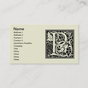 Letter P Mediaeval Monogram Art Nouveau Business Card
