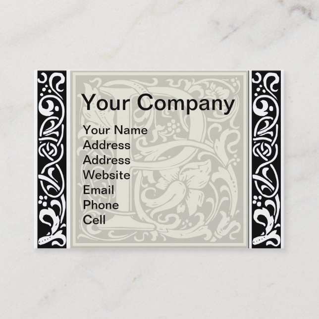 Letter P Mediaeval Monogram Art Nouveau Business Card (Front)