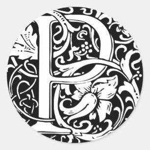 Letter P Mediaeval Monogram Art Nouveau Classic Round Sticker