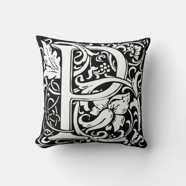 Letter P Mediaeval Monogram Art Nouveau Cushion (Front)