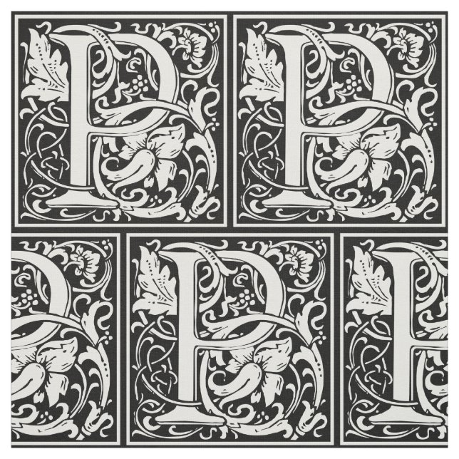 Letter P Mediaeval Monogram Art Nouveau Fabric (Swatch)