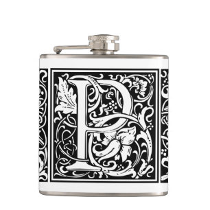 Letter P Mediaeval Monogram Art Nouveau Hip Flask